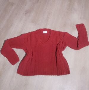 Poof! Vibrant Red V-Neck Sweater